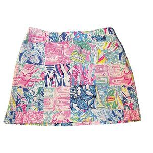 Lilly Pulitzer Patchwork Print Cotton Skirt 2 front pockets back zipper size 2